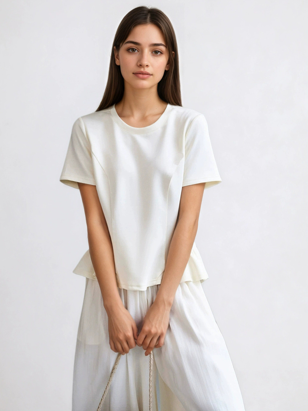 Zara Summer Ruffle Hem Crew Neck Short Sleeve Regular Shoulder Top